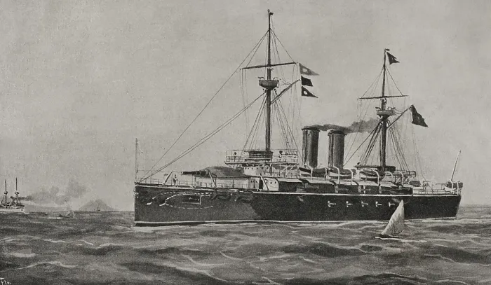Framed Print : The battleship cruiser 'Vizcaya' on its way to New York, 1898. Creator: Enrique Laporta Valor Framed Print : The battleship cruiser 'Vizcaya' on its way to New York, 1898. Creator: Enrique Laporta Valor