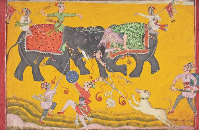 Framed Print : Battling Elephants (image 1 of 6), c1700. Creator: Unknown Framed Print : Battling Elephants (image 1 of 6), c1700. Creator: Unknown