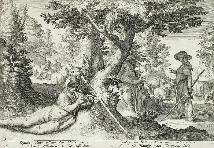 Framed Print : Battus Changed into a Stone, published 1590. Creator: Hendrik Goltzius Framed Print : Battus Changed into a Stone, published 1590. Creator: Hendrik Goltzius