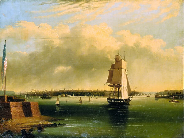 Bay and Harbor of New York from Bedlows Island, 1850-60. Creator: Edmund Coates