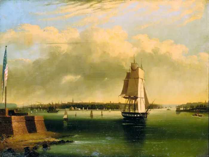 Framed Print : Bay and Harbor of New York from Bedlows Island, 1850-60. Creator: Edmund Coates Framed Print : Bay and Harbor of New York from Bedlows Island, 1850-60. Creator: Edmund Coates