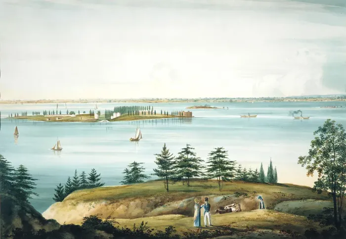 Framed Print : The Bay of New York and Governors Island Taken from Brooklyn Heights, 1820-25 Framed Print : The Bay of New York and Governors Island Taken from Brooklyn Heights, 1820-25