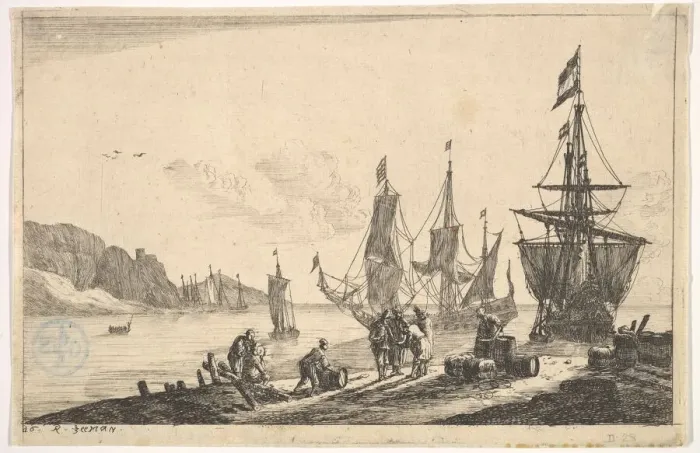 Framed Print : Bay with Sailing Vessels, 17th century. Creator: Reinier Zeeman Framed Print : Bay with Sailing Vessels, 17th century. Creator: Reinier Zeeman