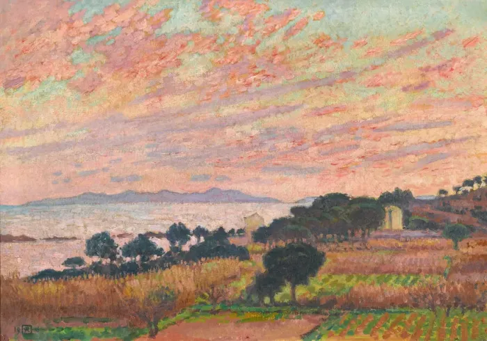 Framed Print : The bay at sunset (Saint Clair), 1916. Creator: Rysselberghe, Theo van (1862-1926) Framed Print : The bay at sunset (Saint Clair), 1916. Creator: Rysselberghe, Theo van (1862-1926)