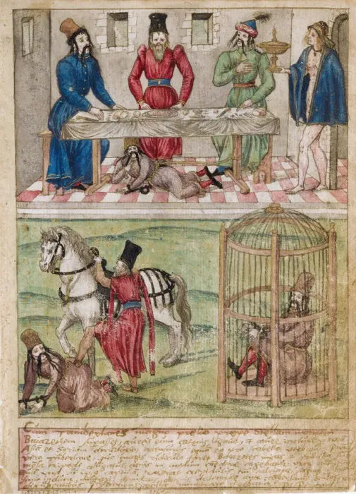 Framed Print : Bayezid I prisoned by Timur, before 1561. Artist: South German master (16th century) Framed Print : Bayezid I prisoned by Timur, before 1561. Artist: South German master (16th century)