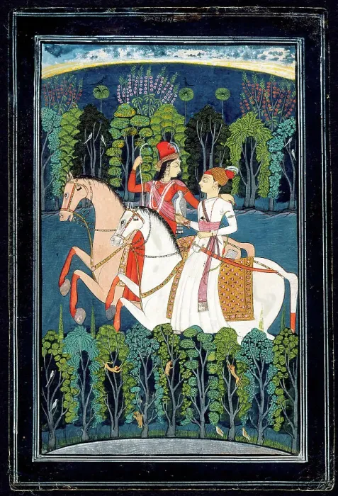 Framed Print : Baz Bahadur and Rupmati Hunting, c1760. Creator: Unknown Framed Print : Baz Bahadur and Rupmati Hunting, c1760. Creator: Unknown