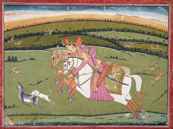 Baz Bahadur and Rupmati Hunting (recto), Sketches (verso), c1770. Creator: Unknown