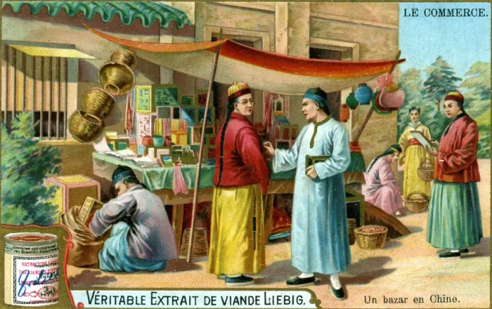 Framed Print : A bazaar in China, c1900 Framed Print : A bazaar in China, c1900