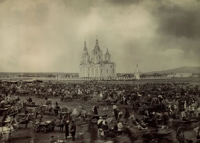 Framed Print : Bazaar on Novobazarnaya Square, 1860. Creator: Unknown Framed Print : Bazaar on Novobazarnaya Square, 1860. Creator: Unknown