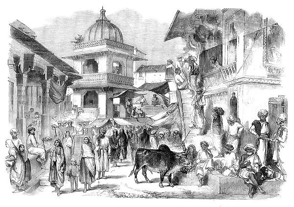 The Bazaar, Oodipoor, Rajpootana - from a drawing by W. Carpenter Jun. 1858. Creator: Unknown