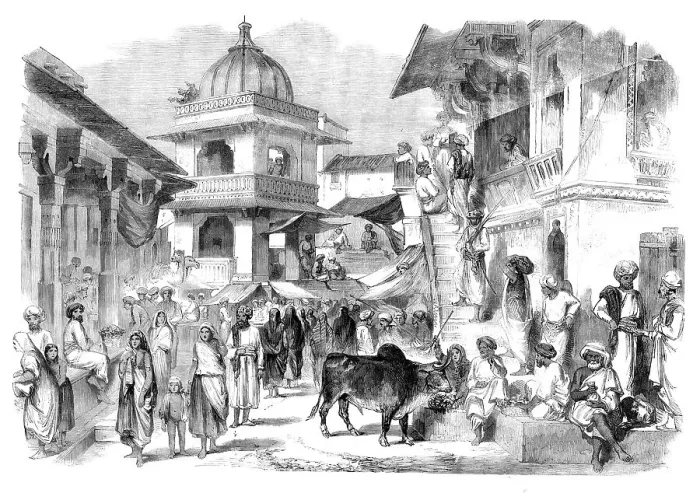 Framed Print : The Bazaar, Oodipoor, Rajpootana - from a drawing by W. Carpenter Jun. 1858. Creator: Unknown Framed Print : The Bazaar, Oodipoor, Rajpootana - from a drawing by W. Carpenter Jun. 1858. Creator: Unknown