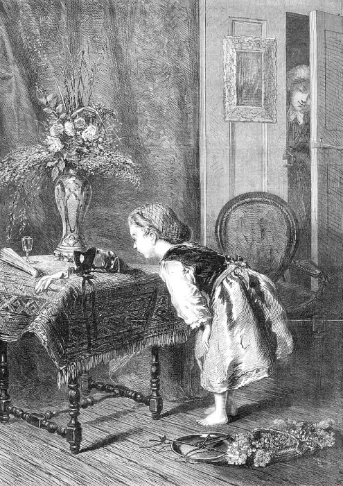 Framed Print : What Can It Be? by Madame Thuillier, 1870. Creator: Unknown Framed Print : What Can It Be? by Madame Thuillier, 1870. Creator: Unknown