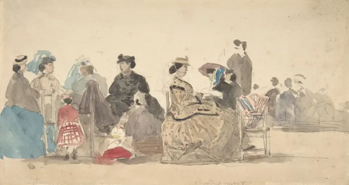 Framed Print : On the Beach, 1865. Creator: Eugene Louis Boudin Framed Print : On the Beach, 1865. Creator: Eugene Louis Boudin