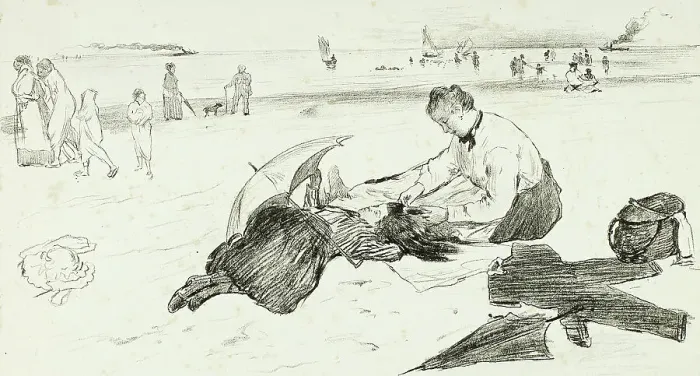 Framed Print : On the Beach, 1889–90. Creator: Georges William Thornley Framed Print : On the Beach, 1889–90. Creator: Georges William Thornley