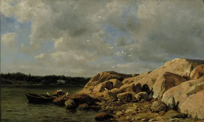 Framed Print : Beach landscape from the Bohuslän archipelago, 1875. Creator: Berndt Lindholm Framed Print : Beach landscape from the Bohuslän archipelago, 1875. Creator: Berndt Lindholm