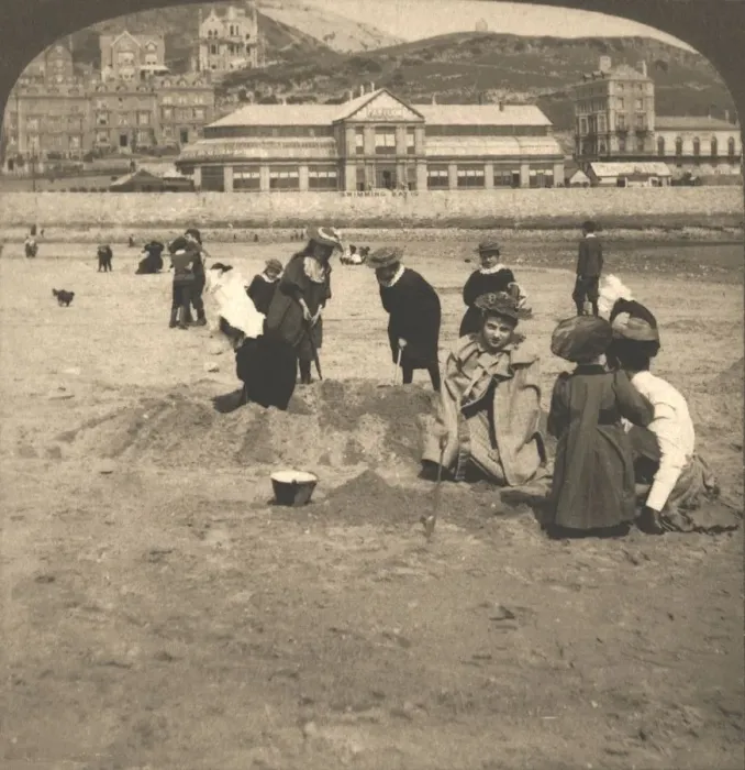 Framed Print : On the beach at Llandudno, Wales, 1894. Creator: Works and Sun Sculpture Studios Framed Print : On the beach at Llandudno, Wales, 1894. Creator: Works and Sun Sculpture Studios
