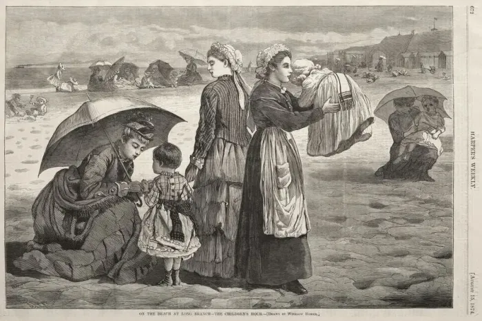 Framed Print : On the Beach at Long Branch - The Childrens Hour, 1874. Creator: Winslow Homer (American Framed Print : On the Beach at Long Branch - The Childrens Hour, 1874. Creator: Winslow Homer (American
