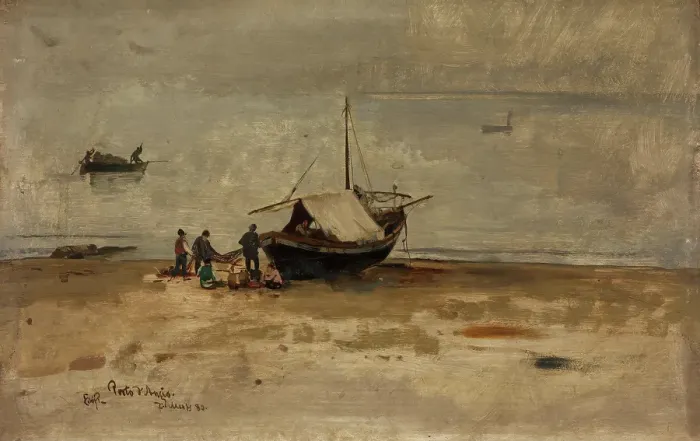 Framed Print : The Beach at Porto d'Anzio, 1880. Creator: Eilif Peterssen Framed Print : The Beach at Porto d'Anzio, 1880. Creator: Eilif Peterssen