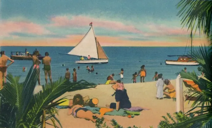 Framed Print : Beach at Pradomar. 20 minutes from Barranquilla, c1940s Framed Print : Beach at Pradomar. 20 minutes from Barranquilla, c1940s