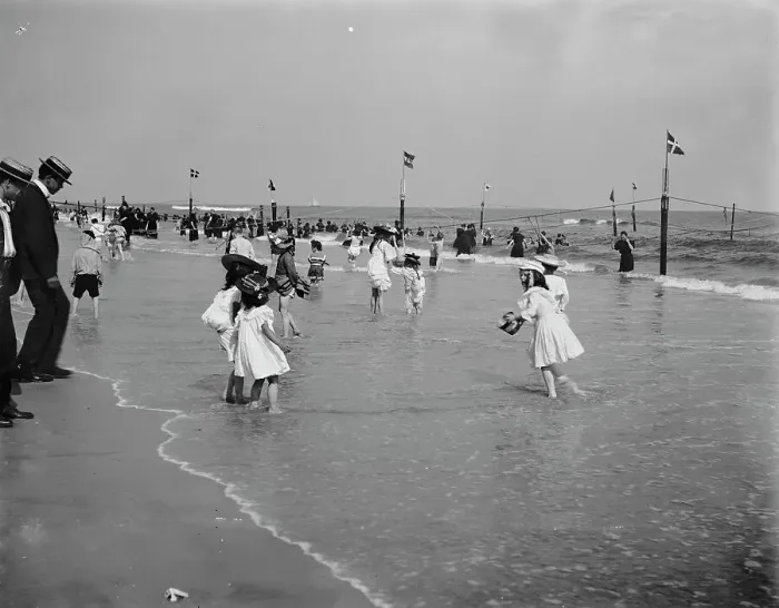 Framed Print : On the beach at Rockaway, N.Y. between 1900 and 1906. Creator: Unknown Framed Print : On the beach at Rockaway, N.Y. between 1900 and 1906. Creator: Unknown
