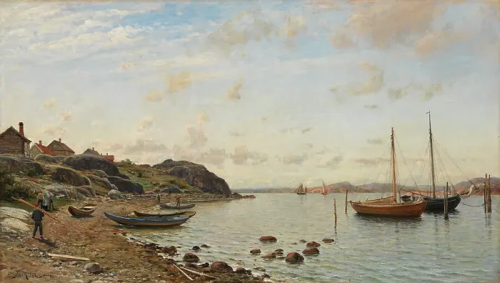 Framed Print : Beach scene, 1882. Creator: Berndt Lindholm Framed Print : Beach scene, 1882. Creator: Berndt Lindholm