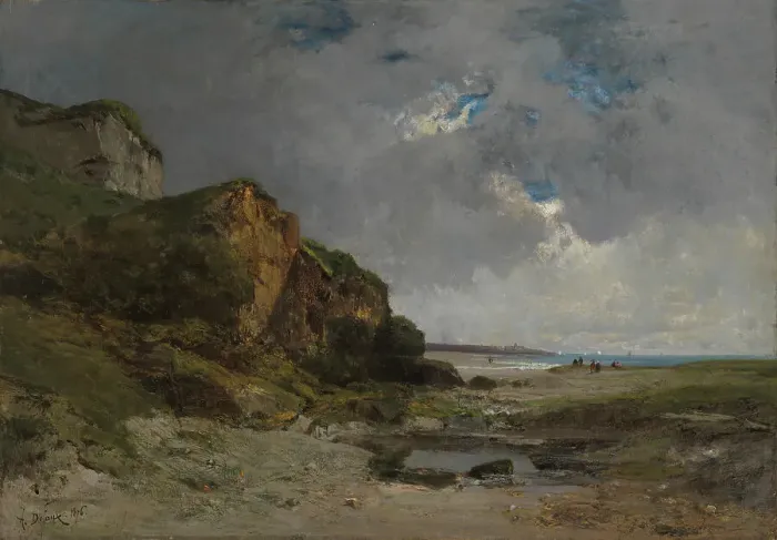 Framed Print : A beach scene in Normandy, 1876. Creator: Alexandre Defaux Framed Print : A beach scene in Normandy, 1876. Creator: Alexandre Defaux