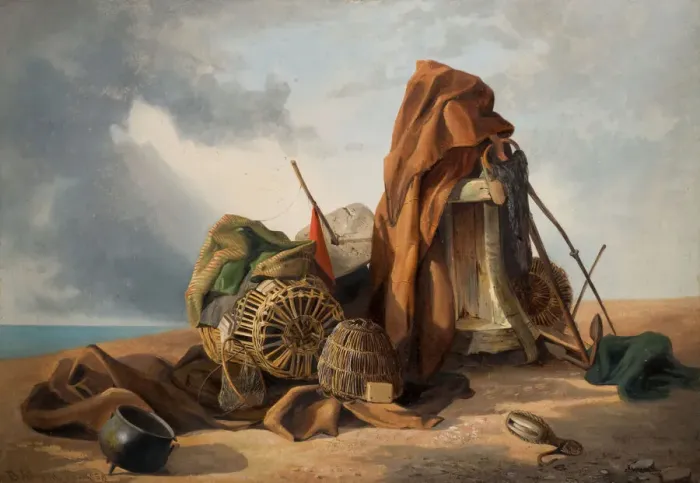 Framed Print : Beach Scene (Still Life), 1858. Creator: Benjamin Johnson Framed Print : Beach Scene (Still Life), 1858. Creator: Benjamin Johnson