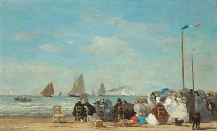 Framed Print : Beach Scene at Trouville, 1863. Creator: Eugene Louis Boudin
