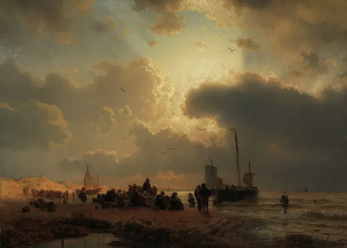 Framed Print : Beach by Scheveningen, 1850. Creator: Andreas Achenbach Framed Print : Beach by Scheveningen, 1850. Creator: Andreas Achenbach