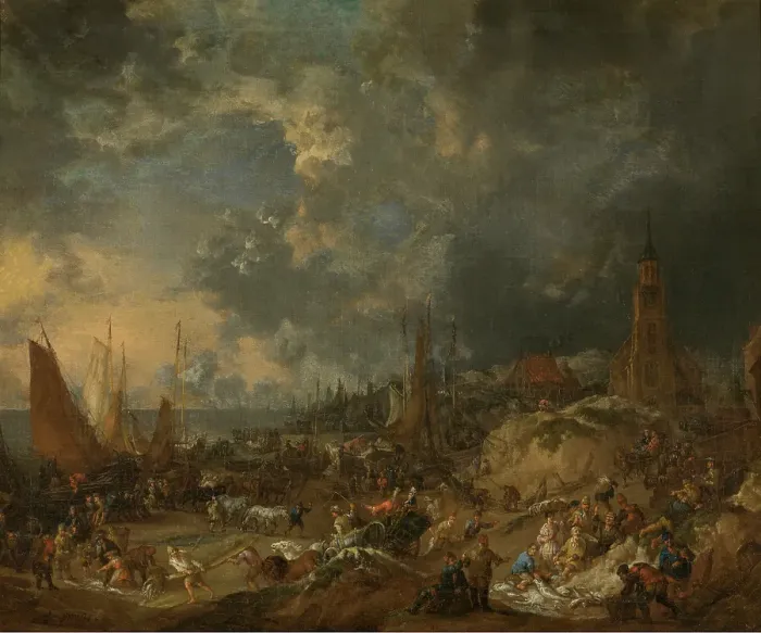 Framed Print : The Beach at Scheveningen, c1691-1713. Creator: Lucas Smout II Framed Print : The Beach at Scheveningen, c1691-1713. Creator: Lucas Smout II