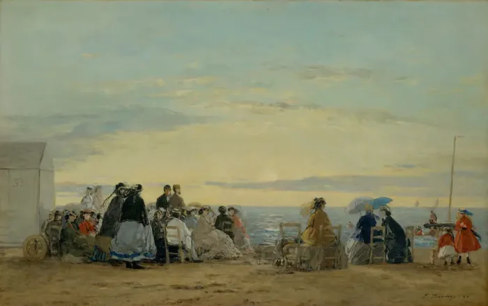 Framed Print : On the Beach, Sunset, 1865. Creator: Eugene Louis Boudin Framed Print : On the Beach, Sunset, 1865. Creator: Eugene Louis Boudin