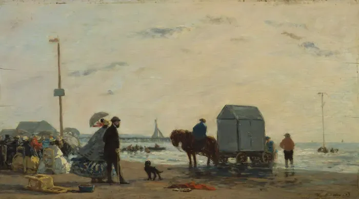 Framed Print : On the Beach at Trouville, 1863. Creator: Eugene Louis Boudin Framed Print : On the Beach at Trouville, 1863. Creator: Eugene Louis Boudin