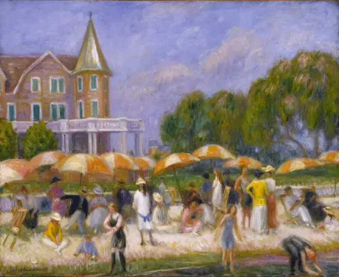 Framed Print : Beach Umbrellas at Blue Point, ca. 1915. Creator: William James Glackens Framed Print : Beach Umbrellas at Blue Point, ca. 1915. Creator: William James Glackens