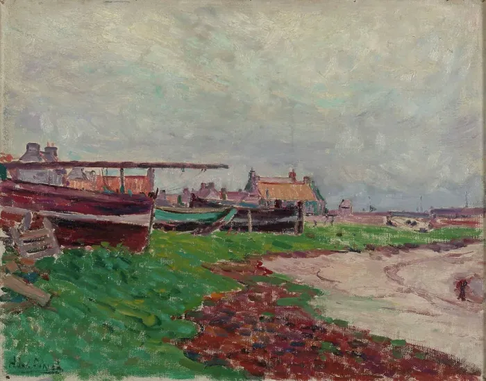 Framed Print : Beach village and boats. Creator: Alfred William Finch Framed Print : Beach village and boats. Creator: Alfred William Finch