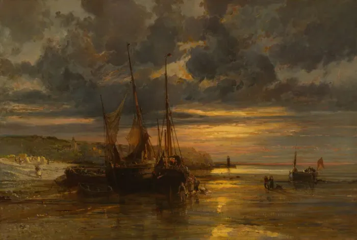 Framed Print : Beached Fishing Boats. Creator: Jules-Achille Noel Framed Print : Beached Fishing Boats. Creator: Jules-Achille Noel