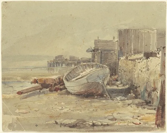 Framed Print : Beached Vessel, c. 1880. Creator: George Loring Brown Framed Print : Beached Vessel, c. 1880. Creator: George Loring Brown