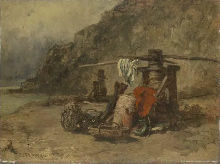 Framed Print : Beachscape with capstans, 1840-1865. Creator: Constant Troyon