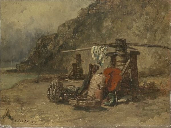 Beachscape with capstans, 1840-1865. Creator: Constant Troyon