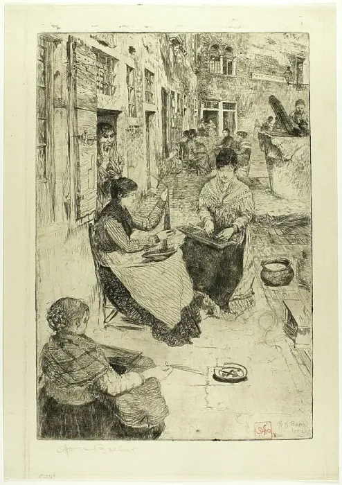 Framed Print : Bead Stringers, 1882. Creator: Otto Henry Bacher Framed Print : Bead Stringers, 1882. Creator: Otto Henry Bacher
