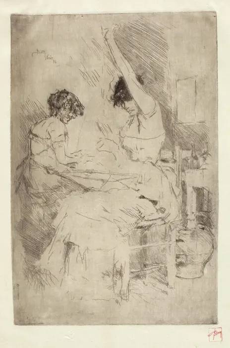 Framed Print : Bead Stringers, Venice, 1886. Creator: Robert Frederick Blum