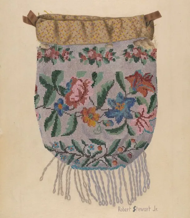 Framed Print : Beaded Bag, c. 1940. Creator: Robert Stewart