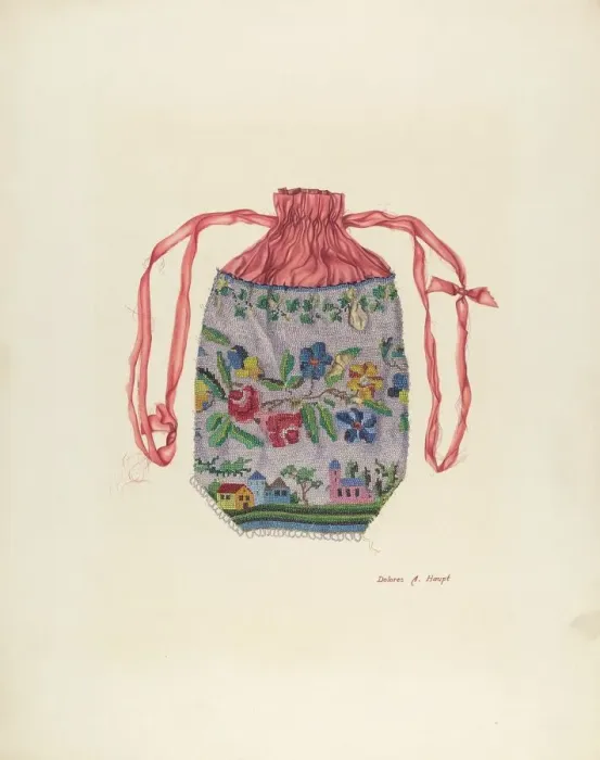 Framed Print : Beaded Bag, c. 1941. Creator: Dolores Haupt Framed Print : Beaded Bag, c. 1941. Creator: Dolores Haupt