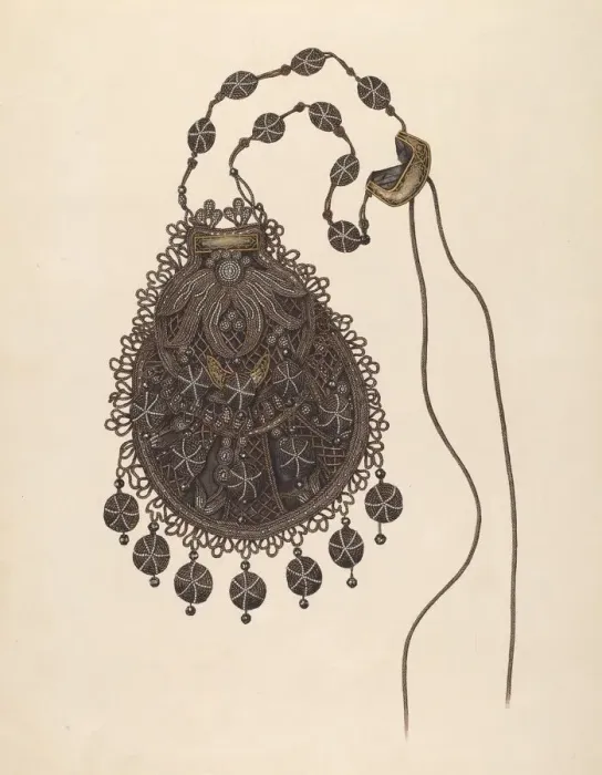 Framed Print : Beaded Handbag, c. 1938. Creator: Ray Price Framed Print : Beaded Handbag, c. 1938. Creator: Ray Price