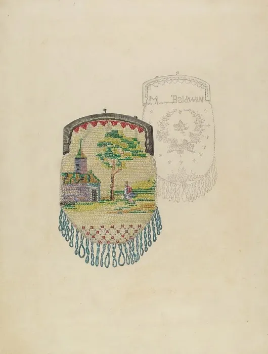 Framed Print : Beaded Purse, c. 1936. Creator: Jessie M. Benge