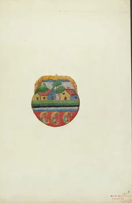 Framed Print : Beaded Purse, c. 1937. Creator: Ann Gene Buckley Framed Print : Beaded Purse, c. 1937. Creator: Ann Gene Buckley