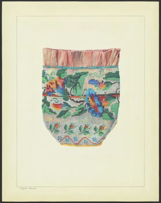 Framed Print : Beaded Silk Bag, c. 1938. Creator: Carmel Wilson Framed Print : Beaded Silk Bag, c. 1938. Creator: Carmel Wilson