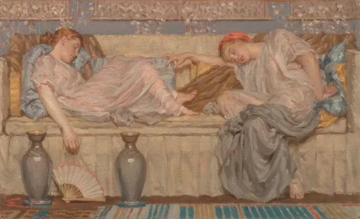 Framed Print : Beads (study); Two Women on a Sofa, 1875, ca. 1875. Creator: Albert Joseph Moore Framed Print : Beads (study); Two Women on a Sofa, 1875, ca. 1875. Creator: Albert Joseph Moore
