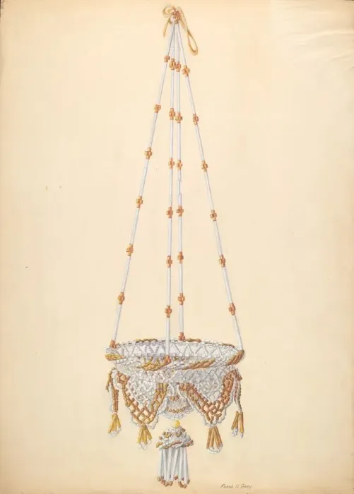 Framed Print : Beadwork Hanging Basket, c. 1937. Creator: Frank Gray Framed Print : Beadwork Hanging Basket, c. 1937. Creator: Frank Gray