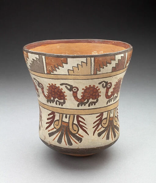 Beaker Depicting Bands of Spotted Birds and Geometric Motifs, 180 B. C.  /  A. D. 500