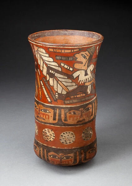 Beaker Depicting Rows of Figures with Weapons and Band of Human Faces, 180 B. C.  /  A. D. 500